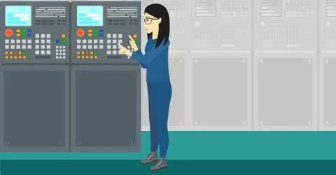 Engineer standing near control panel Stock Illustration