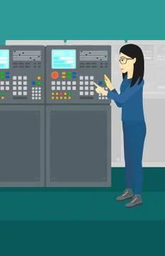 Engineer standing near control panel Illustrazione stock