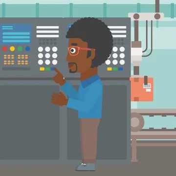 Engineer standing near control panel Stock Illustration