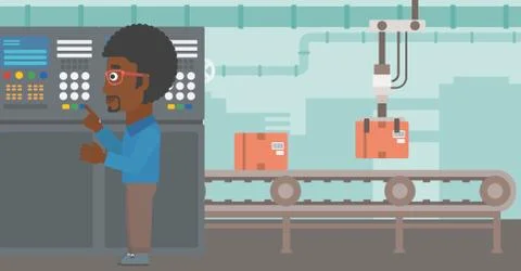 Engineer standing near control panel Illustrazione stock