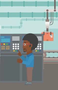 Engineer standing near control panel Stock Illustration