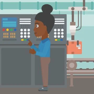 Engineer standing near control panel Stock Illustration