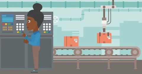 Engineer standing near control panel Stock Illustration