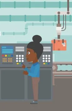 Engineer standing near control panel Illustrazione stock