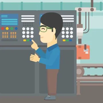 Engineer standing near control panel Stock Illustration