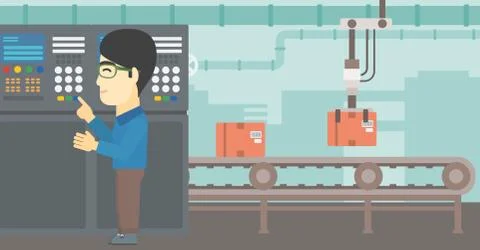 Engineer standing near control panel Stock Illustration