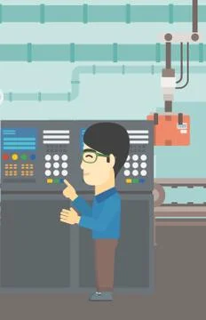 Engineer standing near control panel Stock Illustration