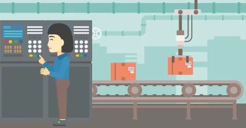Engineer standing near control panel Stock Illustration