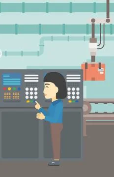 Engineer standing near control panel Stock Illustration