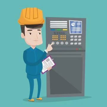 Engineer standing near control panel Stock Illustration