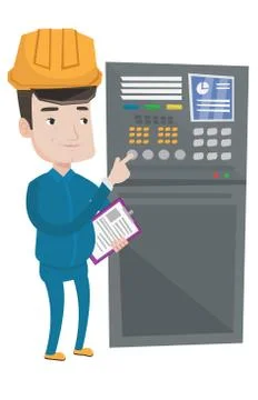 Engineer standing near control panel Stock Illustration