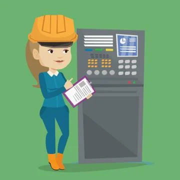Engineer standing near control panel Stockillustratie