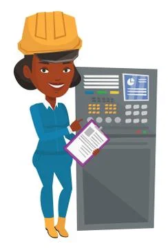 Engineer standing near control panel Stock Illustration