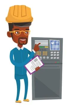 Engineer standing near control panel Stock Illustration
