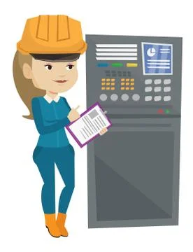 Engineer standing near control panel Stock Illustration
