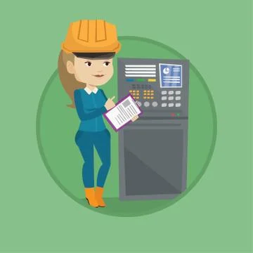Engineer standing near control panel Illustrazione stock