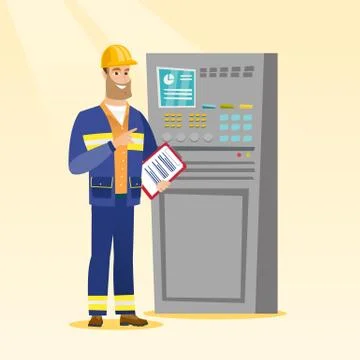 Engineer standing near control panel Stockillustratie