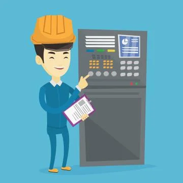 Engineer standing near control panel Stock Illustration