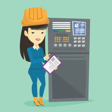 Engineer standing near control panel Stock Illustration