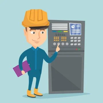 Engineer standing near control panel Stock Illustration