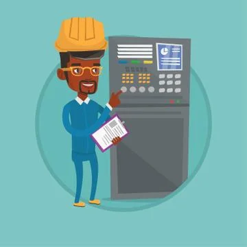 Engineer standing near control panel Stock Illustration