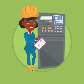 Engineer standing near control panel Stockillustratie
