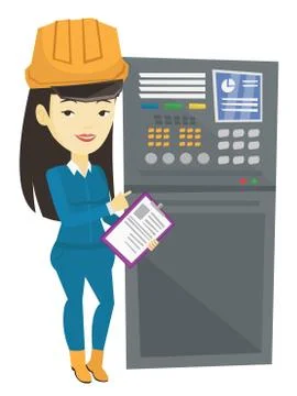 Engineer standing near control panel Illustrazione stock