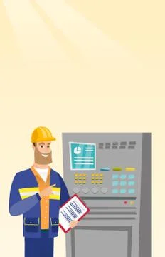 Engineer standing near control panel Stock Illustration