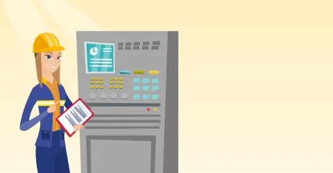 Engineer standing near control panel Stock Illustration