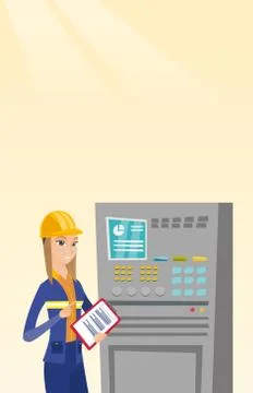 Engineer standing near control panel イラスト素材