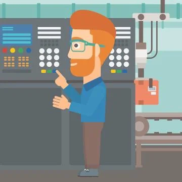 Engineer standing near control panel. Stock Illustration