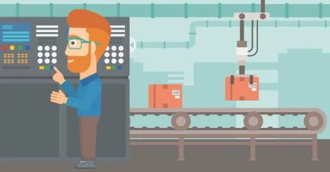 Engineer standing near control panel. Stock Illustration