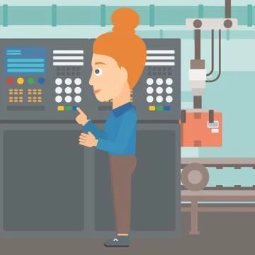Engineer standing near control panel. Stock Illustration