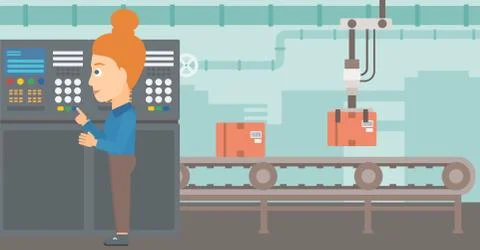 Engineer standing near control panel. Illustrazione stock