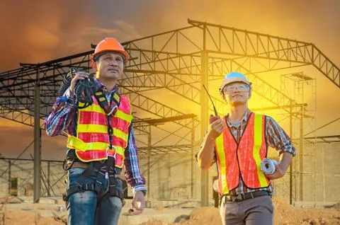 Engineer standing over the construction site Stock Photos