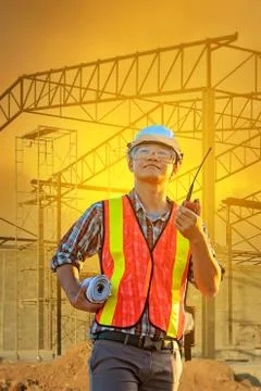 Engineer standing over the construction site Stock Photos