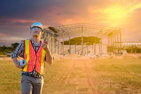 Engineer standing over the construction site Stock Photos