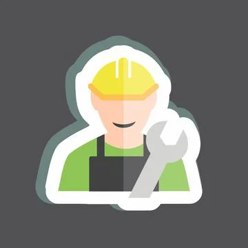 Engineer Sticker in trendy isolated on black background Stock Illustration