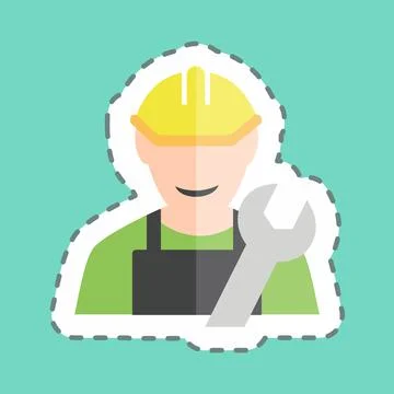 Engineer Sticker in trendy line cut isolated on blue background Illustrazione stock