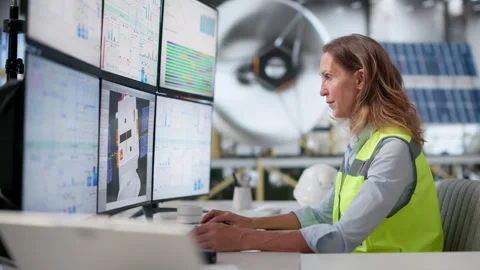 Engineer Studies 3D Satellite Design Stock Footage 337226494