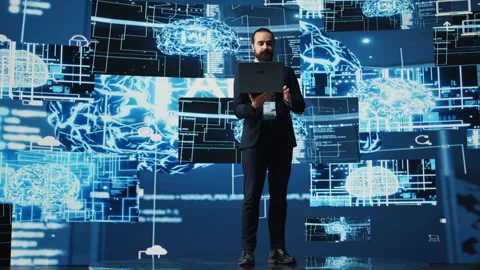 Engineer studying AI brain for data structures and predictive analytics Video stock 310973318