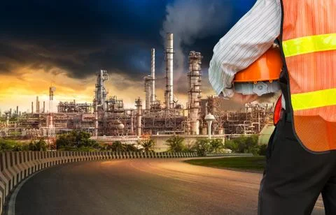 Engineer survey of oil refiner Stock Photos