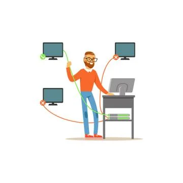 Engineer system IT administrator servicing the computer system, networking 스톡 일러스트