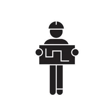 Engineer with tablet black vector concept icon. Engineer with tablet flat Stock Illustration