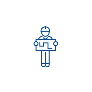 Engineer with tablet line icon concept. Engineer with tablet flat vector symbol Stockillustratie