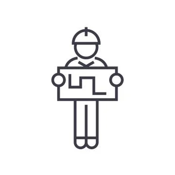 Engineer with tablet linear icon, sign, symbol, vector on isolated background Stock Illustration