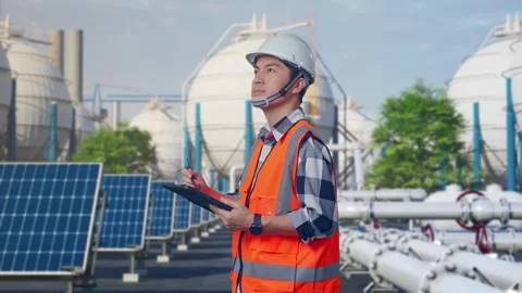 Engineer Taking Note On The Tablet at Energy Complex Stock Footage 330180956