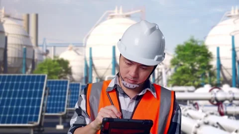 Engineer Taking Note On The Tablet at Energy Complex Stock Footage 330181209