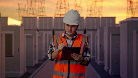 Engineer Taking Note On The Tablet with High Voltage Power 스톡 동영상 331194887
