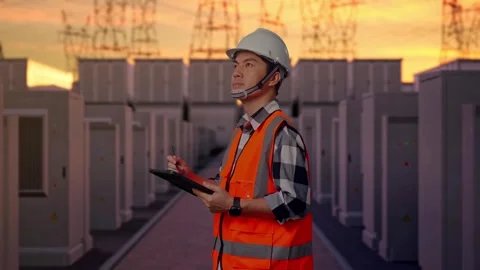 Engineer Taking Note On The Tablet with High Voltage Power 스톡 동영상 331195093